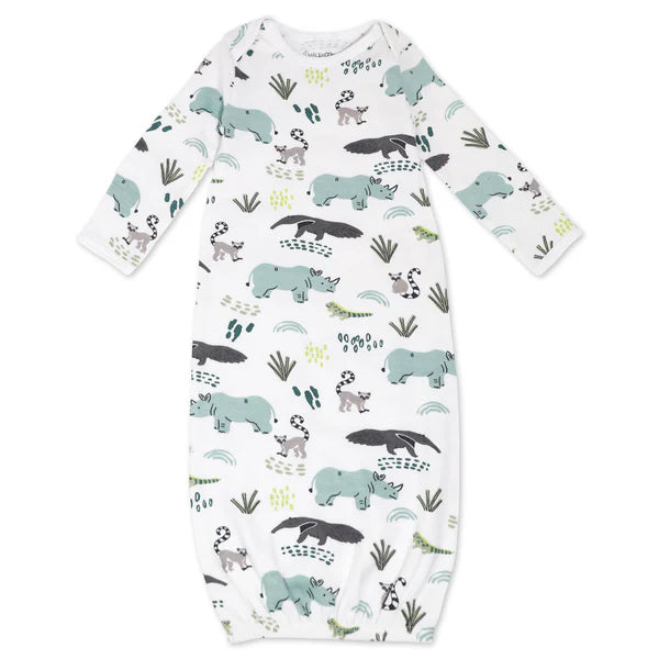 Organic Cotton Cap & Gown Set in Rhino Buddies Print