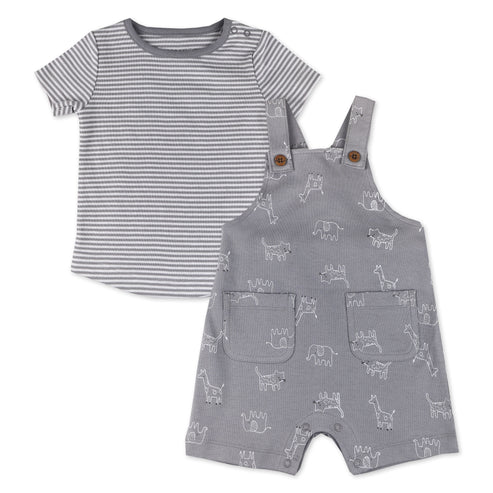 Organic Cotton 2-Piece Shortall Set in Safari Pals Print