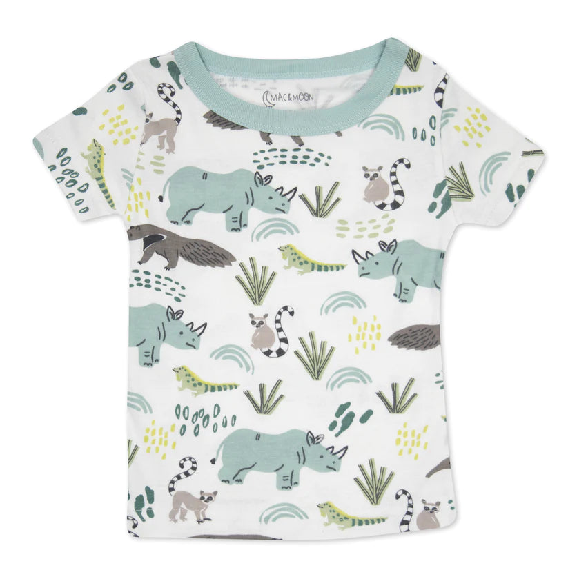 Organic Cotton 4-Piece Pajama Set in Rhino Friends Print; DS22M1789; DS22M1781