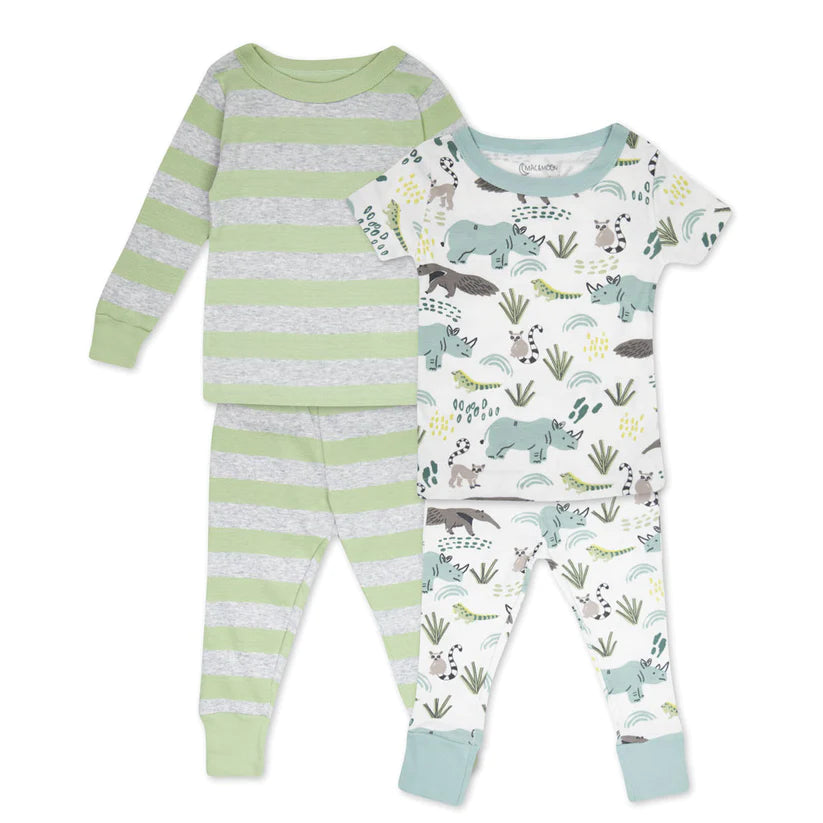 Organic Cotton 4-Piece Pajama Set in Rhino Friends Print; DS22M1789; DS22M1781