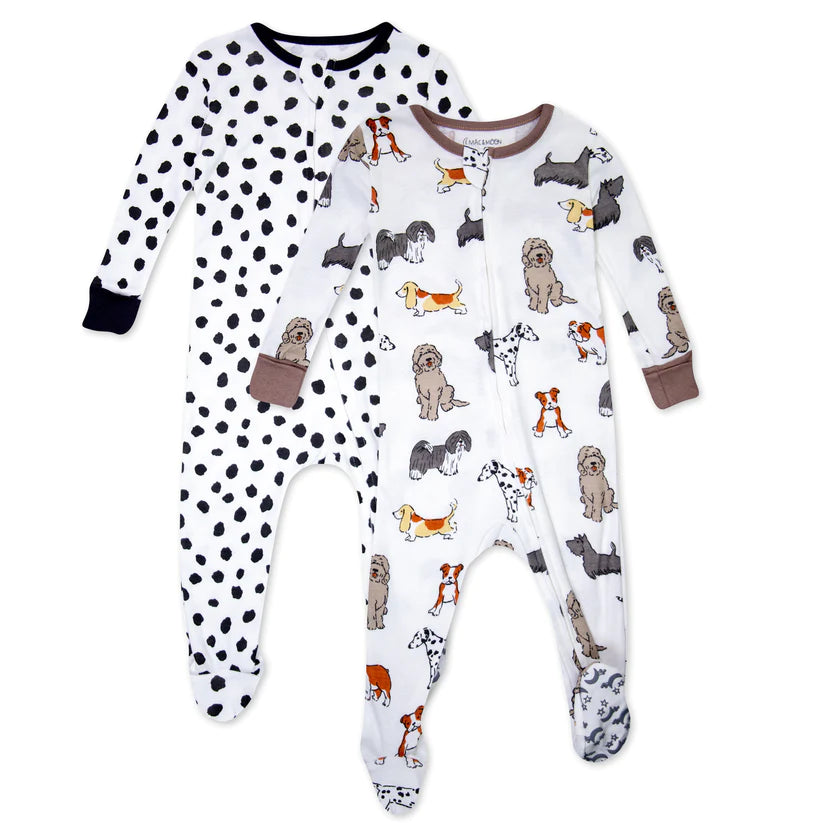 Organic Cotton 2-Pack Footed Pajamas in Furry Friends Print; DS22M1784