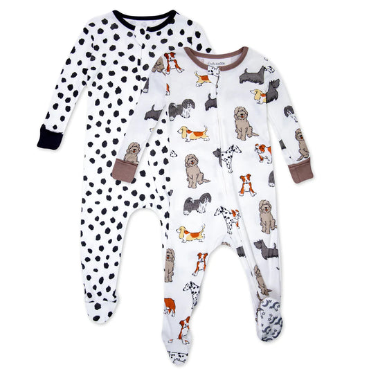 Organic Cotton 2-Pack Footed Pajamas in Furry Friends Print; DS22M1784