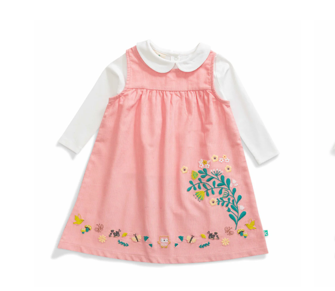 Juscubs - Corduroy Dungaree Dress and White Long Sleeve Set - Pink Floral