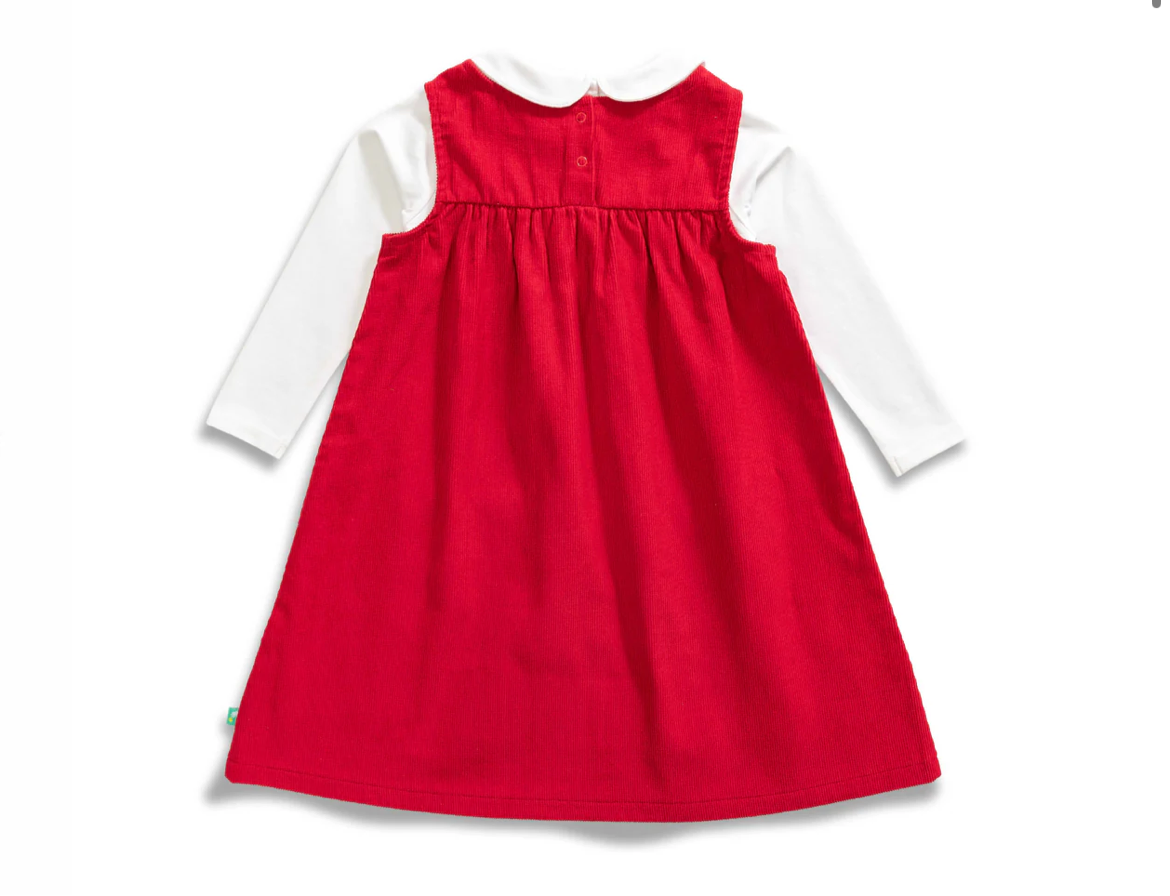 Juscubs - Corduroy Dungaree Dress and White Long Sleeve Set - Red Floral