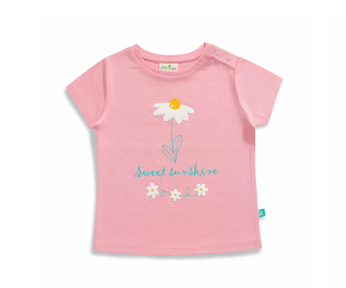 Juscubs - Set of 2 Graphic Tees - Sweet Sunshine & Flowers! Smile! Happy! - Pink and Red