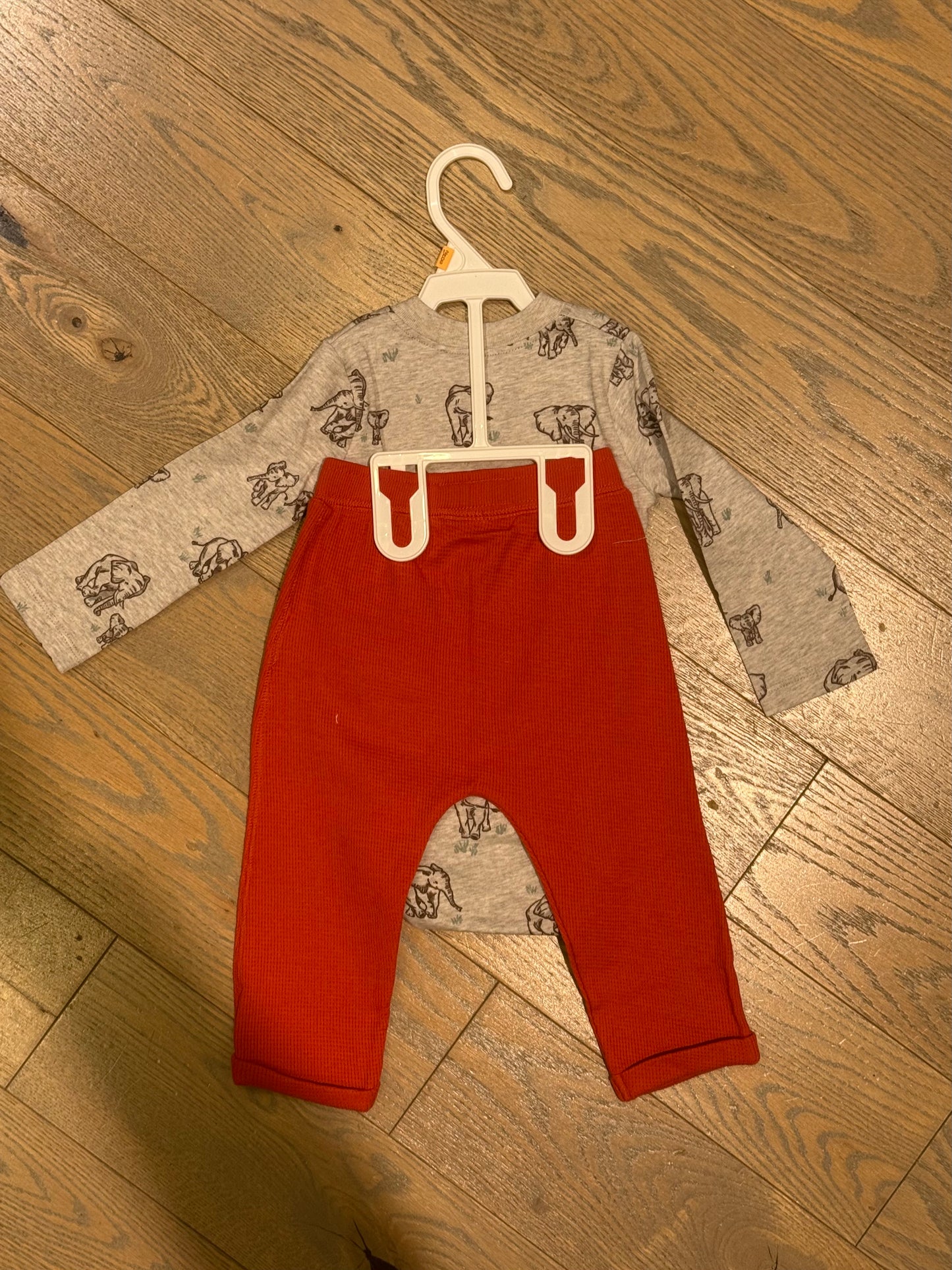 Oliver and Rain - Grey Elephant Bodysuit & Waffle Knit pants