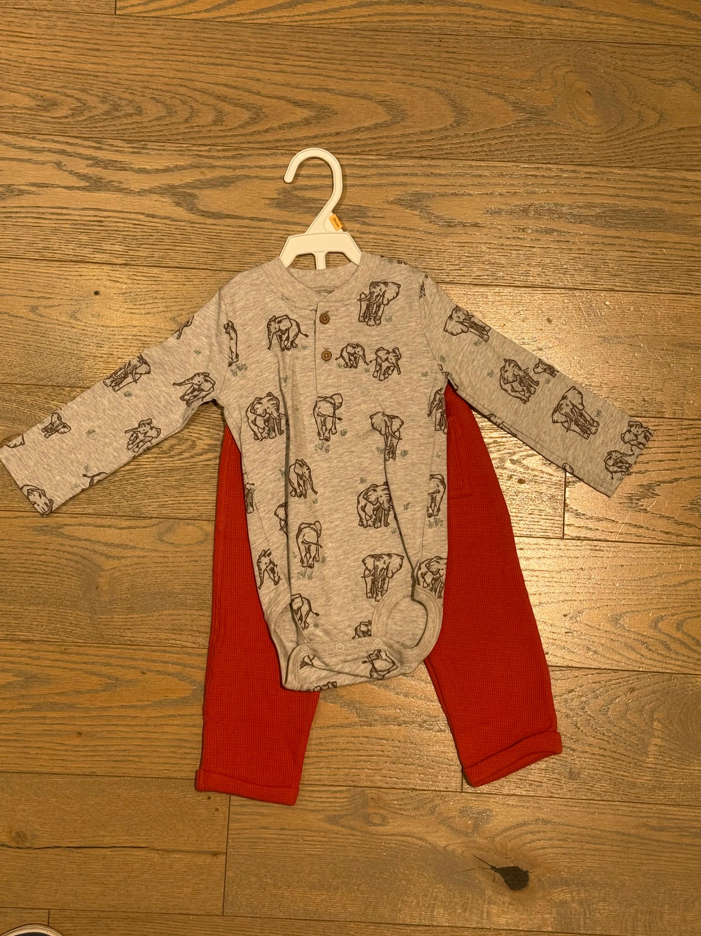 Oliver and Rain - Grey Elephant Bodysuit & Waffle Knit pants