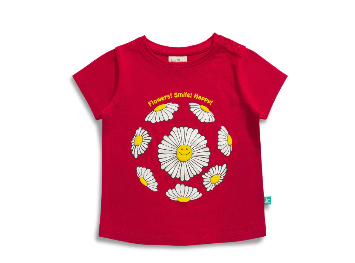 Juscubs - Set of 2 Graphic Tees - Sweet Sunshine & Flowers! Smile! Happy! - Pink and Red