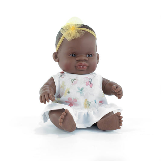 Miniland Educational - Dressed African Baby Girl Doll - 8 1/4"