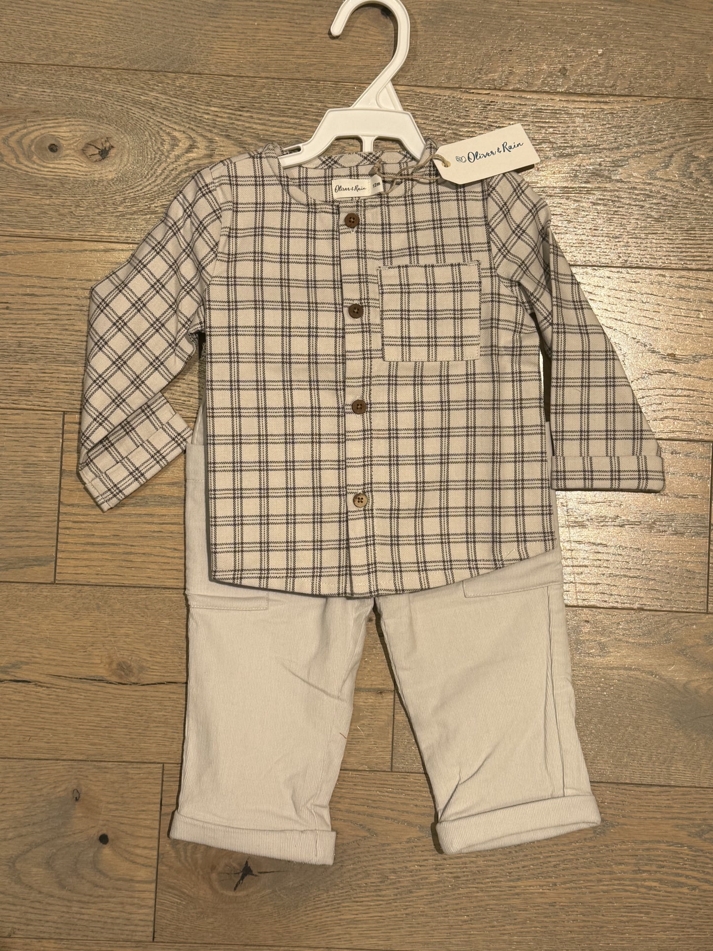 Oliver and Rain - Checkered Shirt and Corduroy Pants