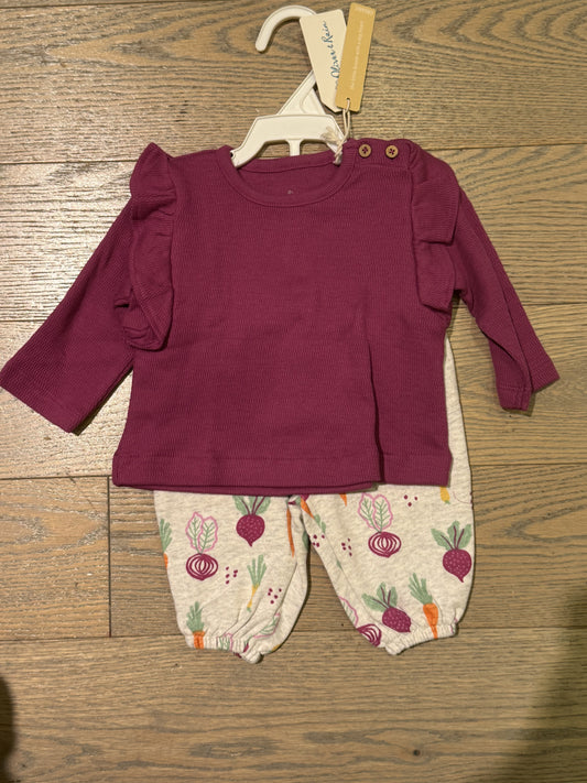 Oliver and Rain - Magenta Ruffle top & Veggie Print Sweatpants Set