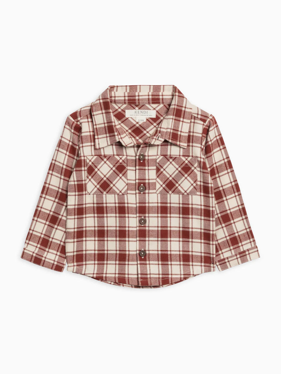 Colored Organics - Lev Flannel Long Sleeve Collared Shirt - Garnet Plaid