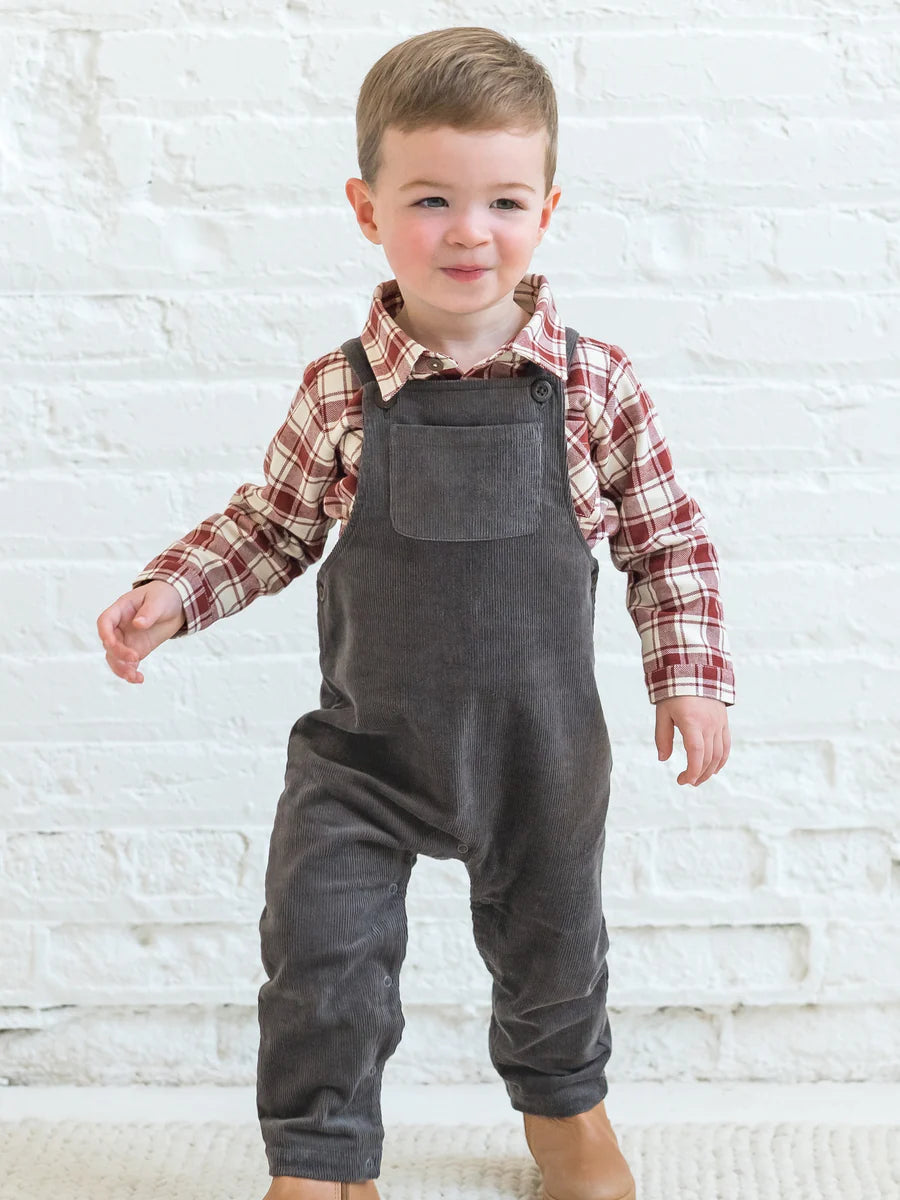 Colored Organics - Lev Flannel Long Sleeve Collared Shirt - Garnet Plaid