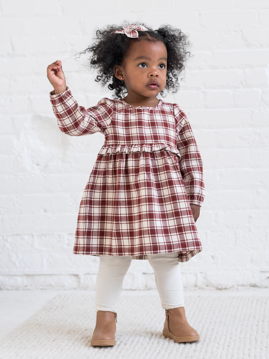 Colored Organics - Sydney Flannel Ruffle Dress - Garnet Plaid