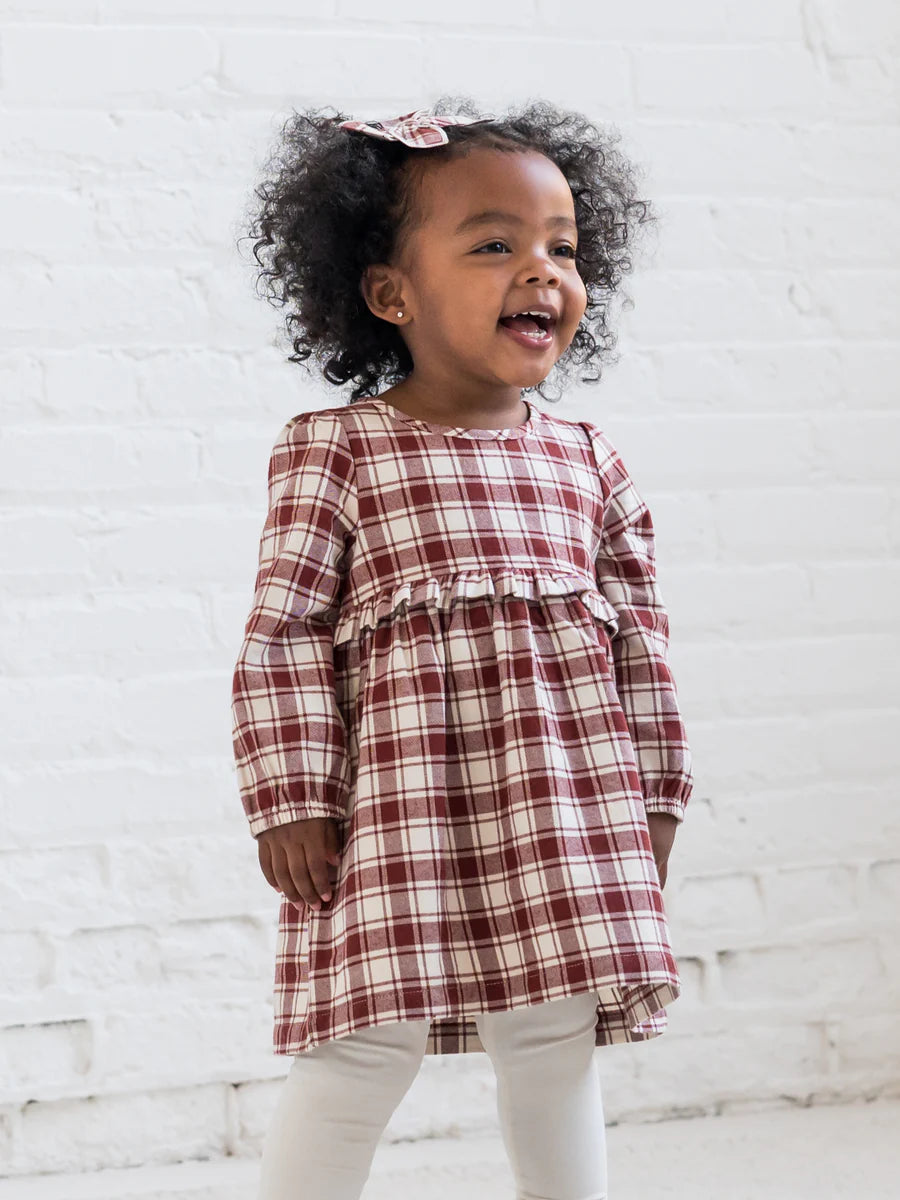 Colored Organics - Sydney Flannel Ruffle Dress - Garnet Plaid