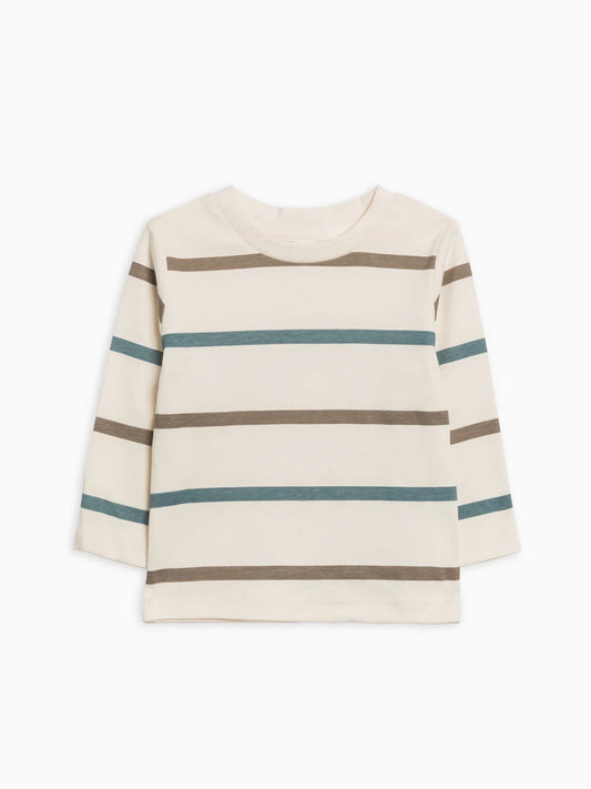 Colored Organics - Turk Long Sleeve Crew - Max Stripe / Teal + Taupe