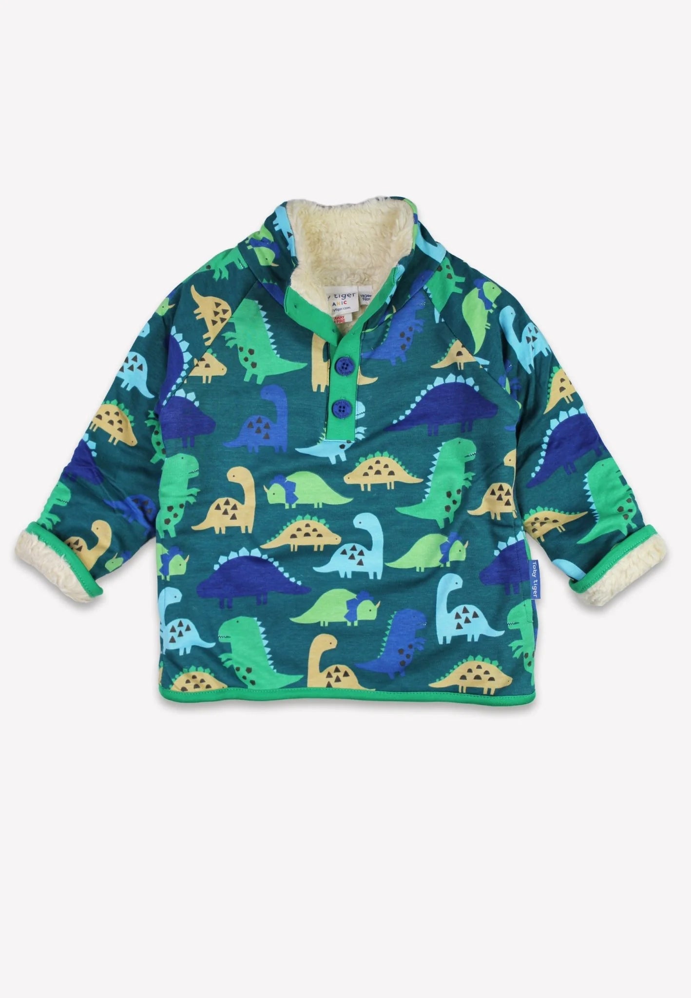 Toby Tiger - Organic Tonal Dinosaur Print Fleece Sweatshirt