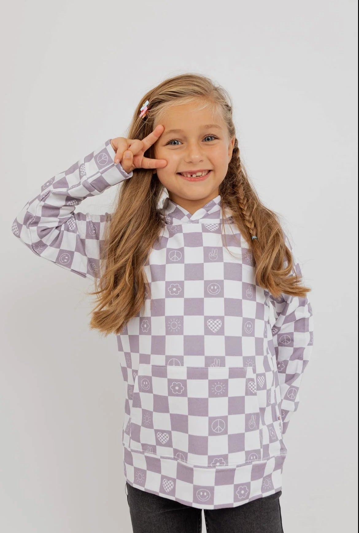 Bird & Bean® - Kids Pullover Bamboo Sweatshirt - Check It Out - Lavender