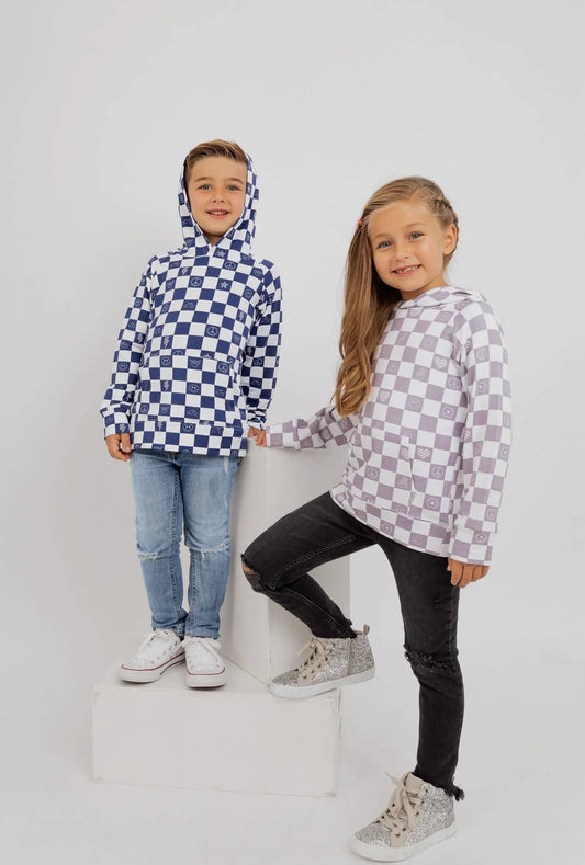 Bird & Bean® - Kids Pullover Bamboo Sweatshirt - Check It Out - Blue