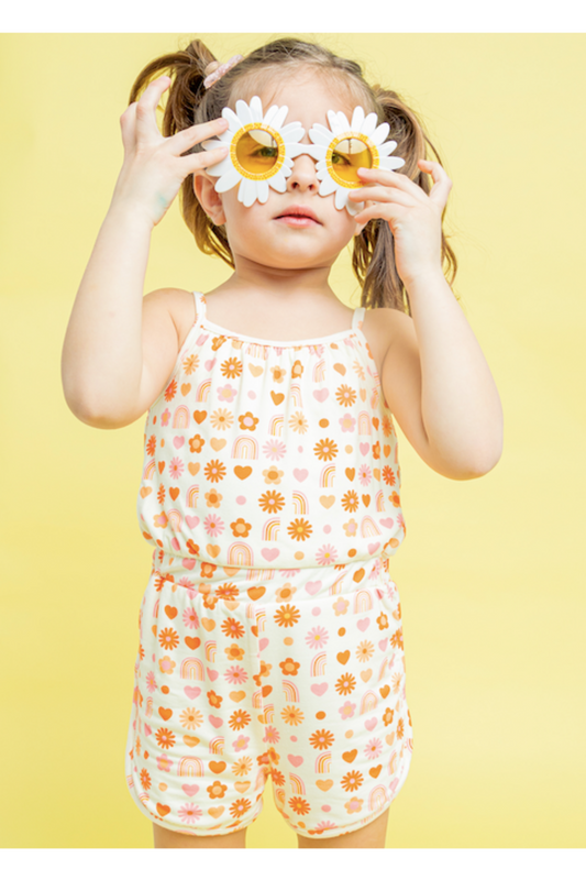 Bird & Bean - Retro Short Romper - Daisy Days