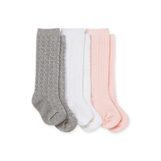 Burt's Bees Baby Organic Cotton Cable Knit Knee-High Socks- 3 pack