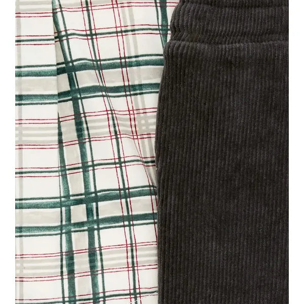 Burt's Bees - Plaid Button Down Top and Raised Rib Pant Set