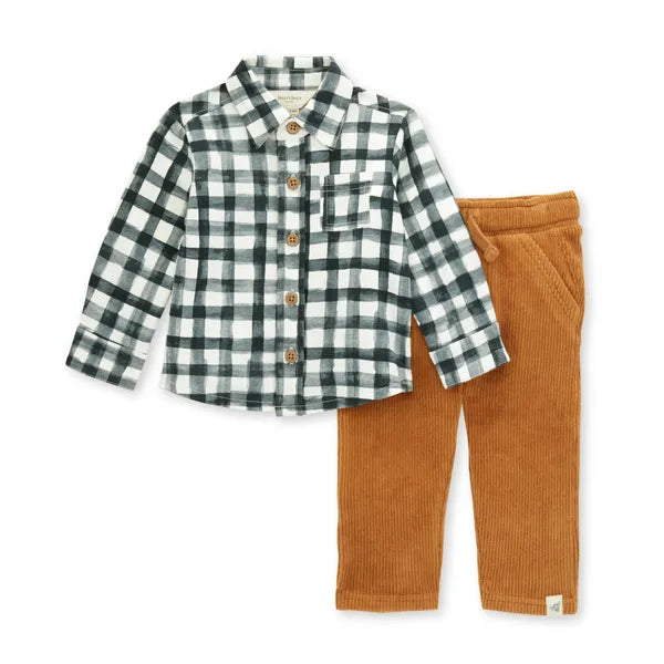Burt's Bees Baby Button Down Top and Raised Rib Pant Set