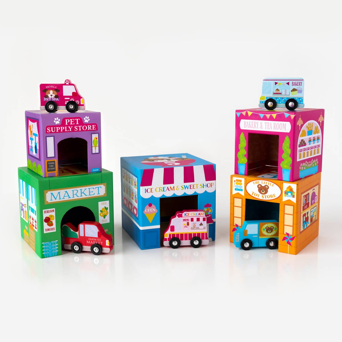 OOLY - Stackables Nested Cardboard Toys & Cars Set : Rainbow Town