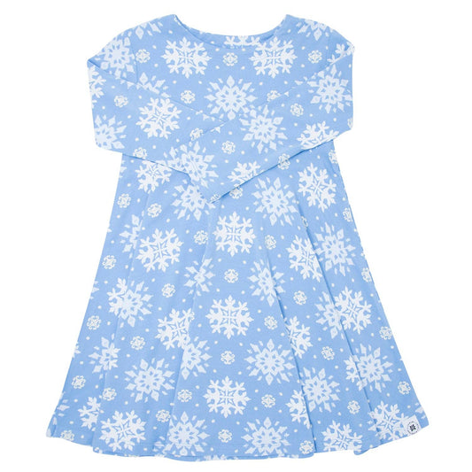 Sweet Bamboo - Swirly Girl Dress - Blue Snowflakes