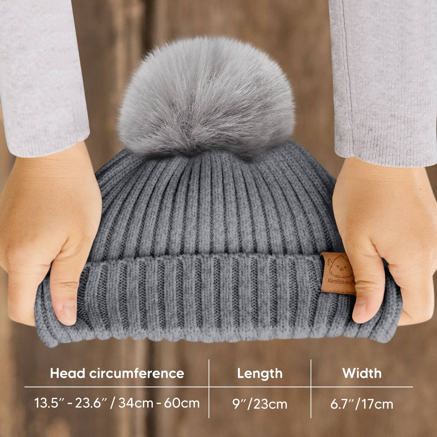 KeaBabies 2-Pack Pom Knitted Beanie: Steel