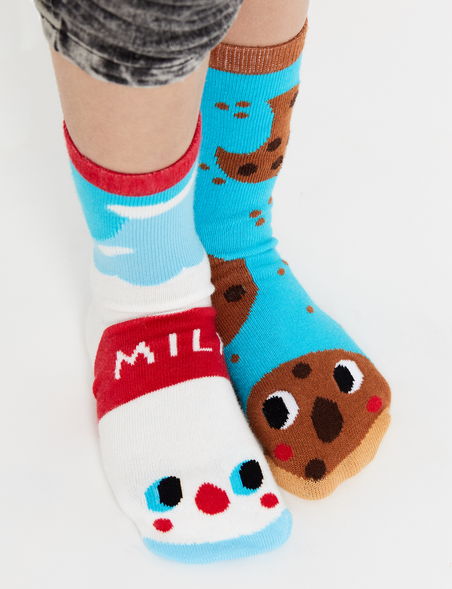 Pals Socks - Milk & Cookies Non-Slip Mismatched Socks for Kids