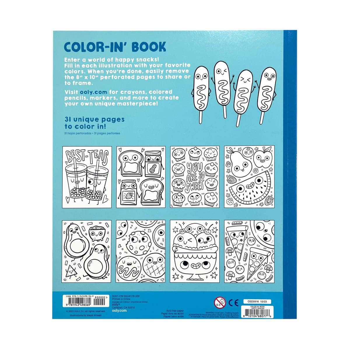 OOLY - 118-306 - Color-in' Book: Happy Snacks Coloring Book