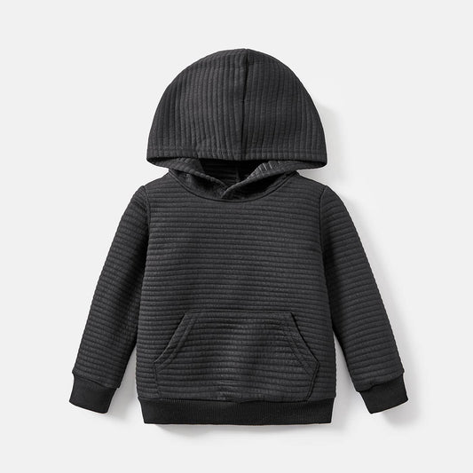 PatPat - Toddler/Kid Boy Solid Color Textured Hoodie Sweatshirt: Black / Kids: 4-5 Years