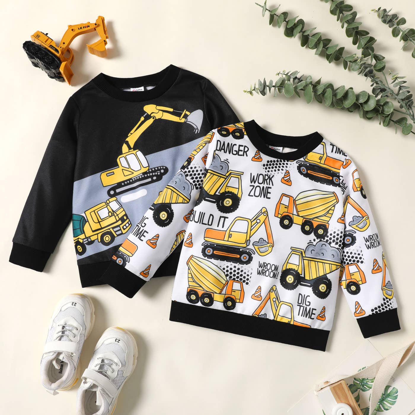 PatPat - Toddler Boy Casual Vehicle Print Pullover Sweatshirt