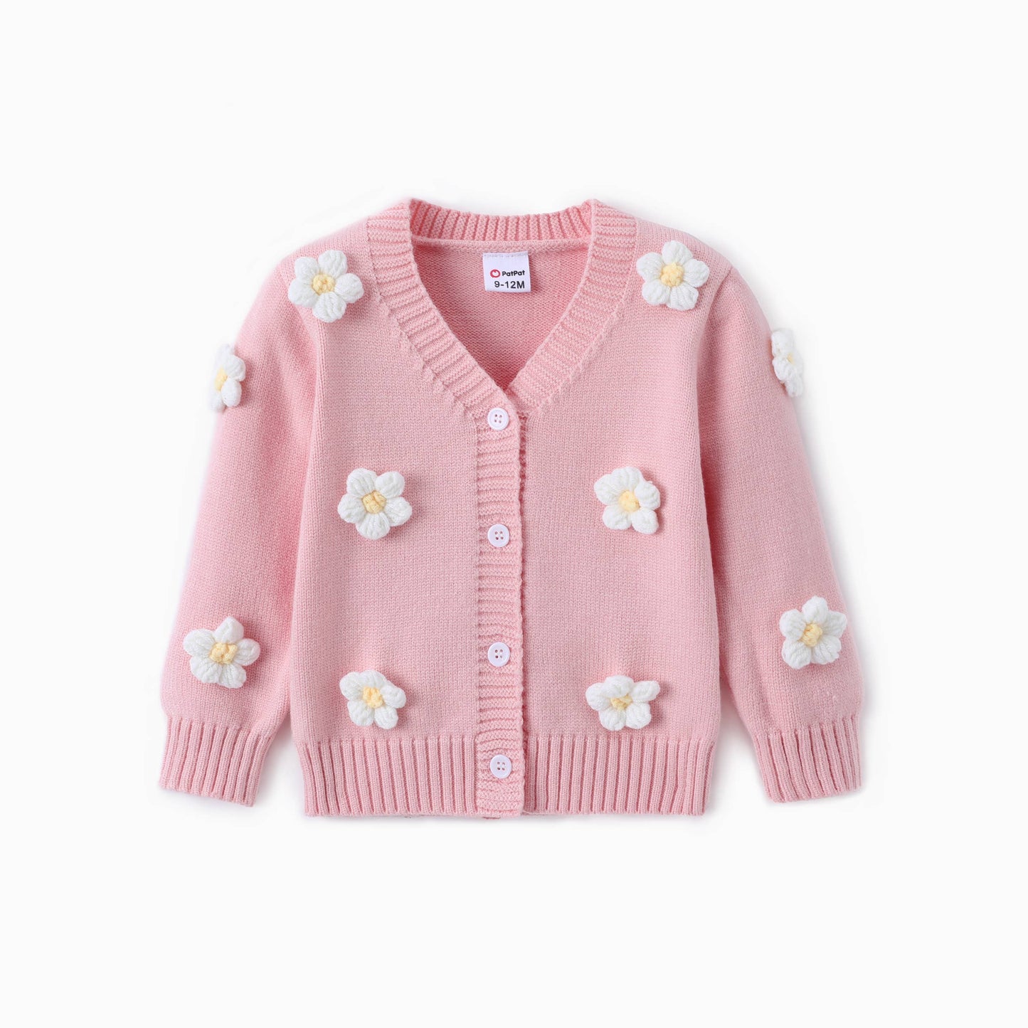 PatPat - Baby Girl Big Flower Decorated Knit Sweater