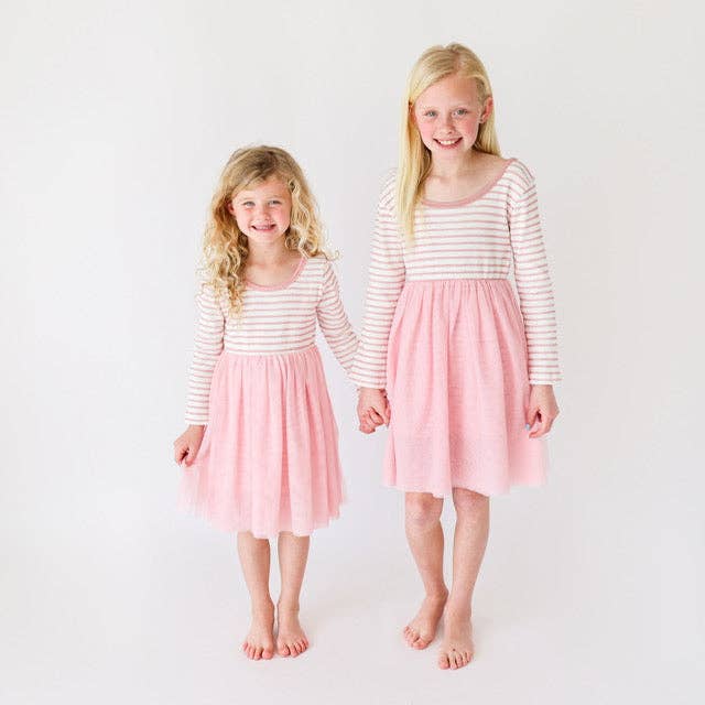 Molly and Max - L&T - Girls Long Sleeve Parker Dress - Blush Stripe