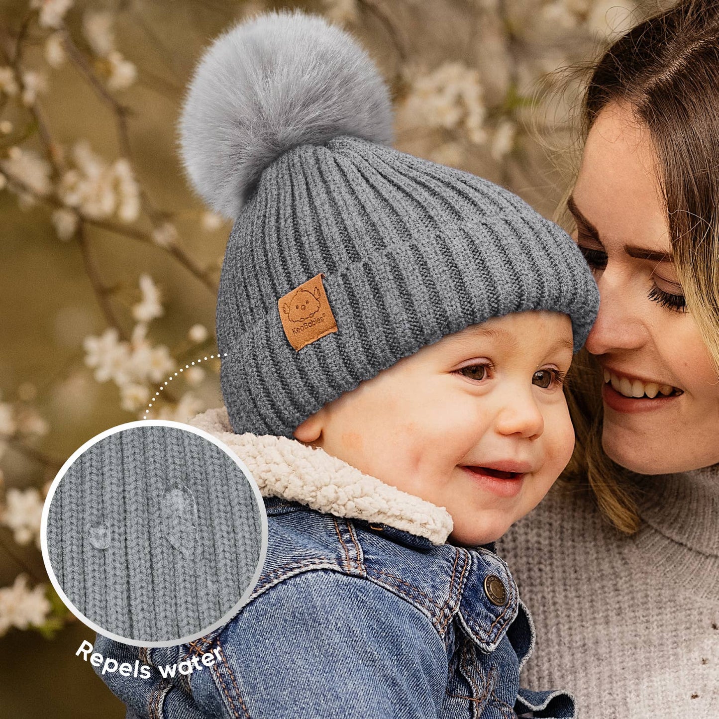 KeaBabies 2-Pack Pom Knitted Beanie: Steel