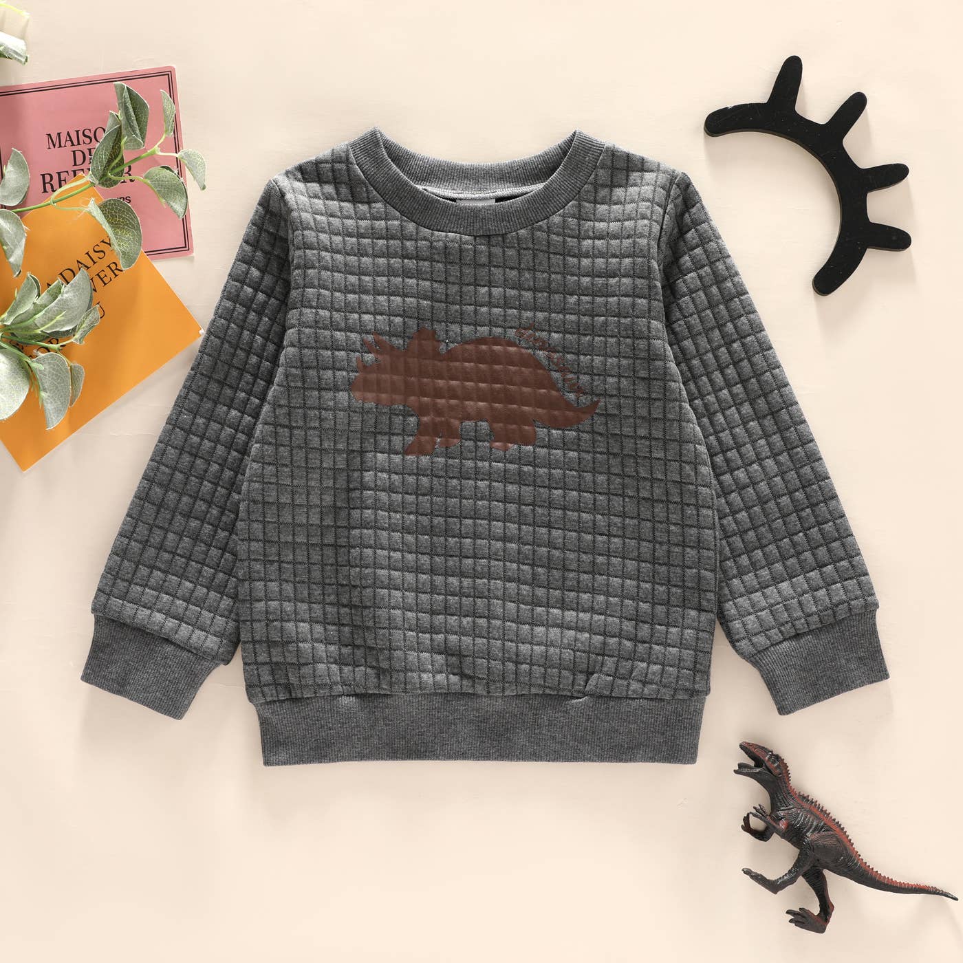 PatPat - Toddler Boy Dinosaur Textured Pullover Sweatshirt