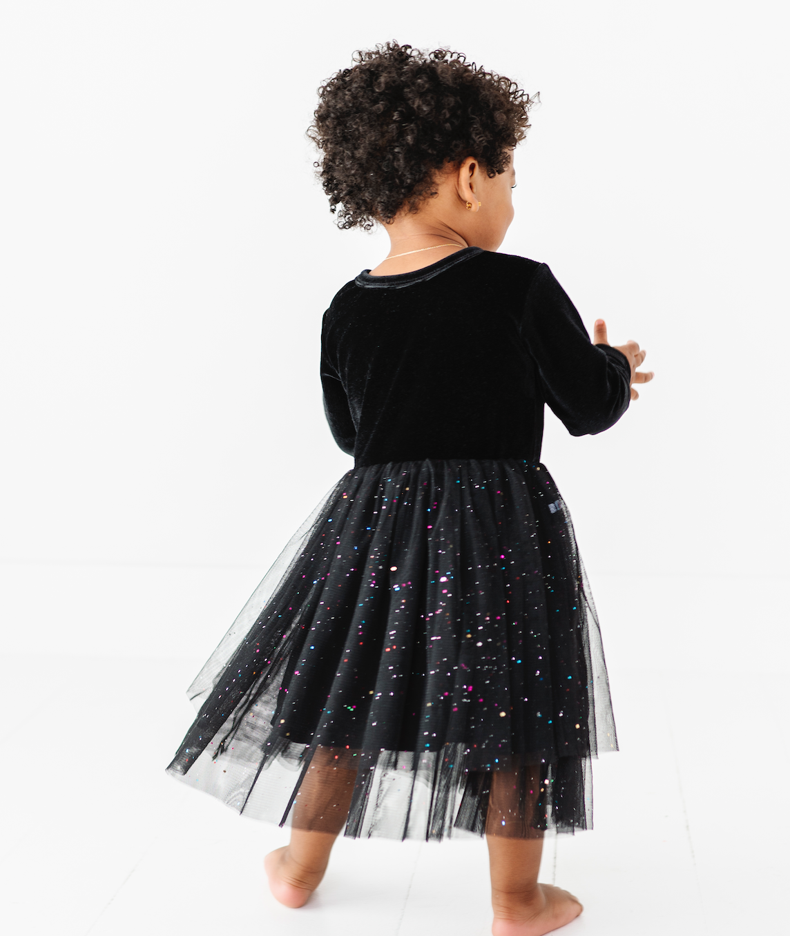 Bird & Bean® - Kids Christmas Dress - Girls Black Velvet Holiday Dress