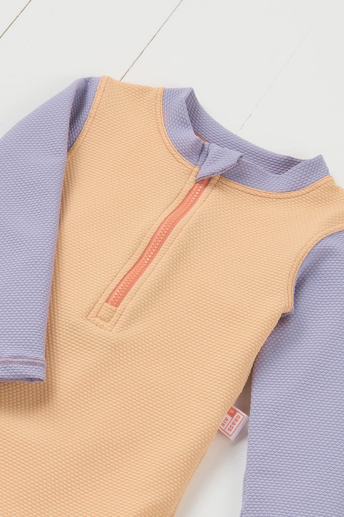 Grass & Air - Ribbed Kids Long Sleeve Swimsuit - Peach & Lavender