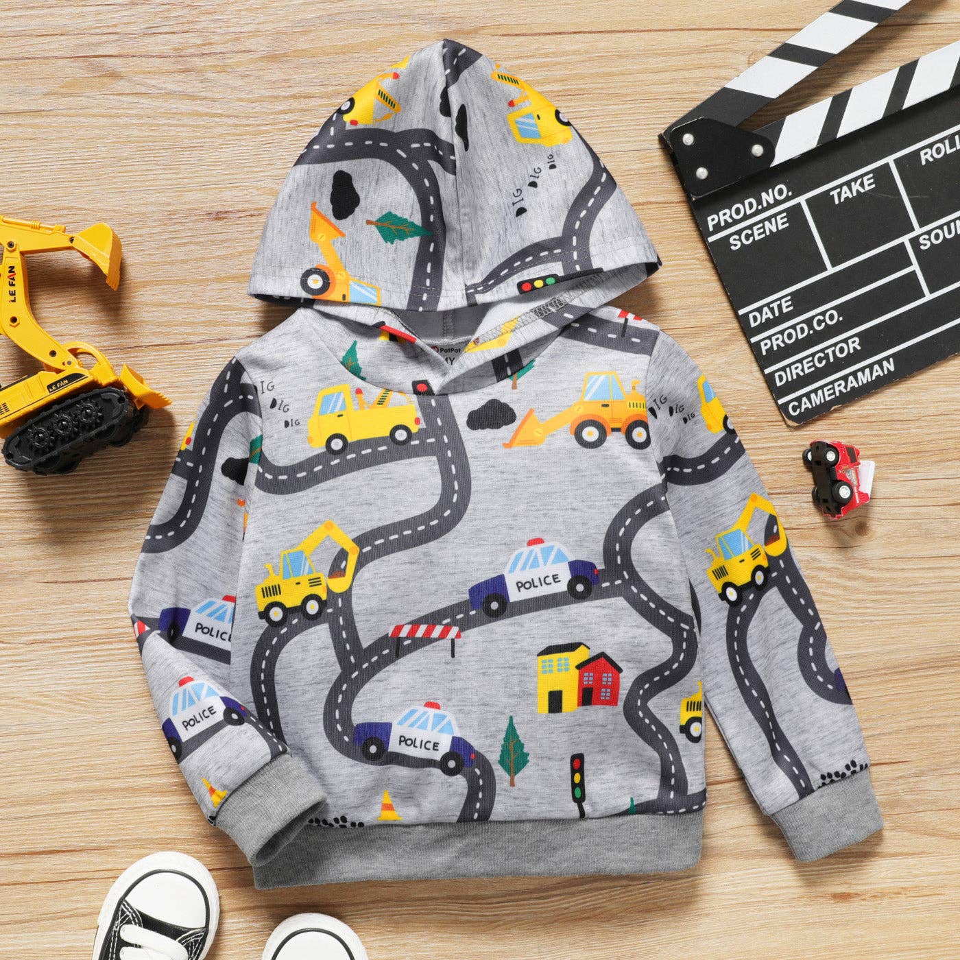 PatPat - Toddler Boy Road Vehicle Print Hoodie Sweatshirt