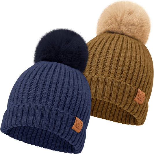 KeaBabies - KeaBabies 2-Pack Pom Knitted Beanie