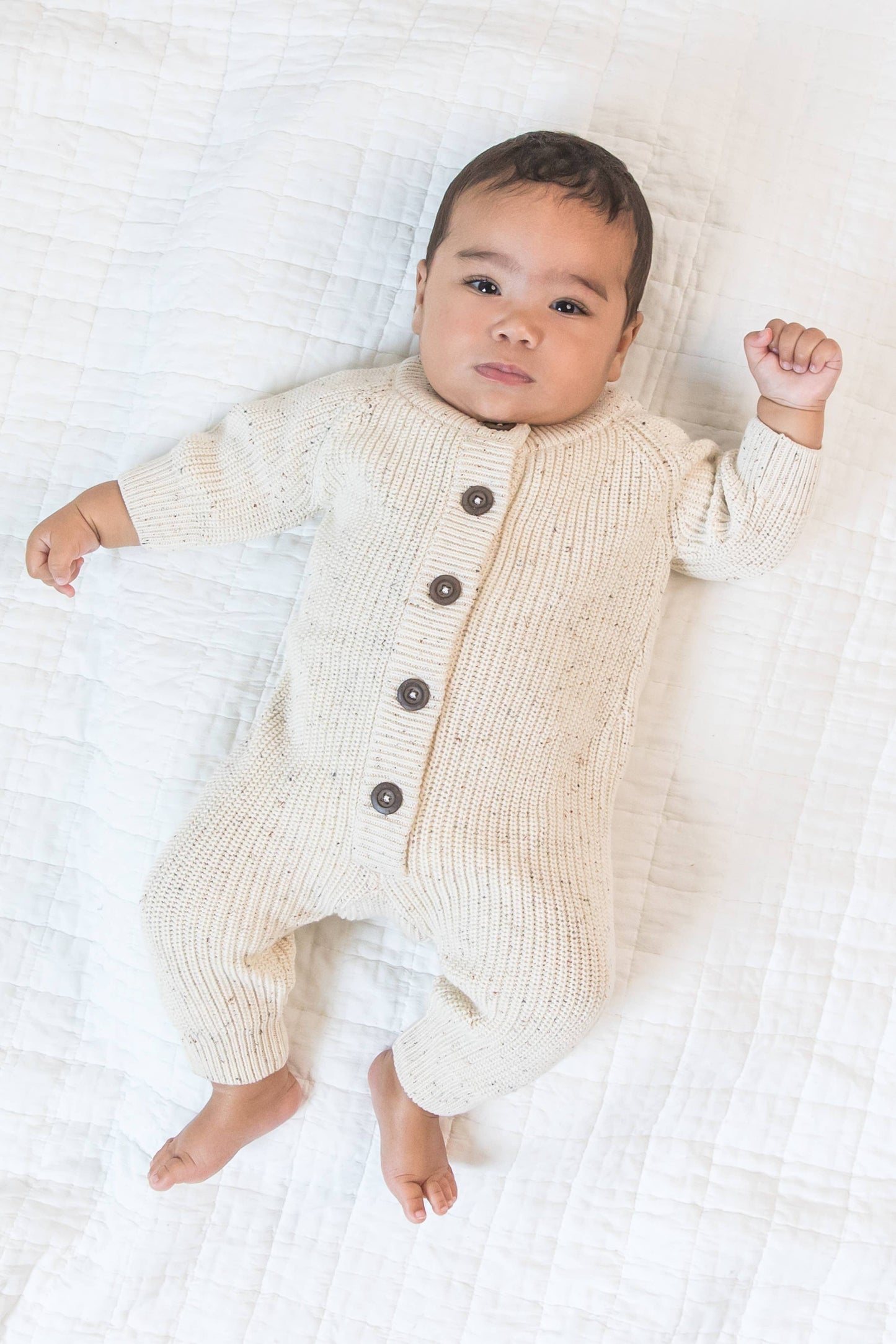 Colored Organics - Organic Baby Milo Sweater Romper - Ivory / Fleck