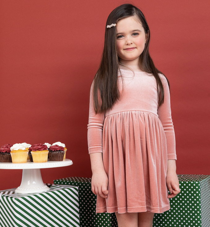 Kids + Baby Velvet Twirl Christmas Dress - Rose: Size- 2T