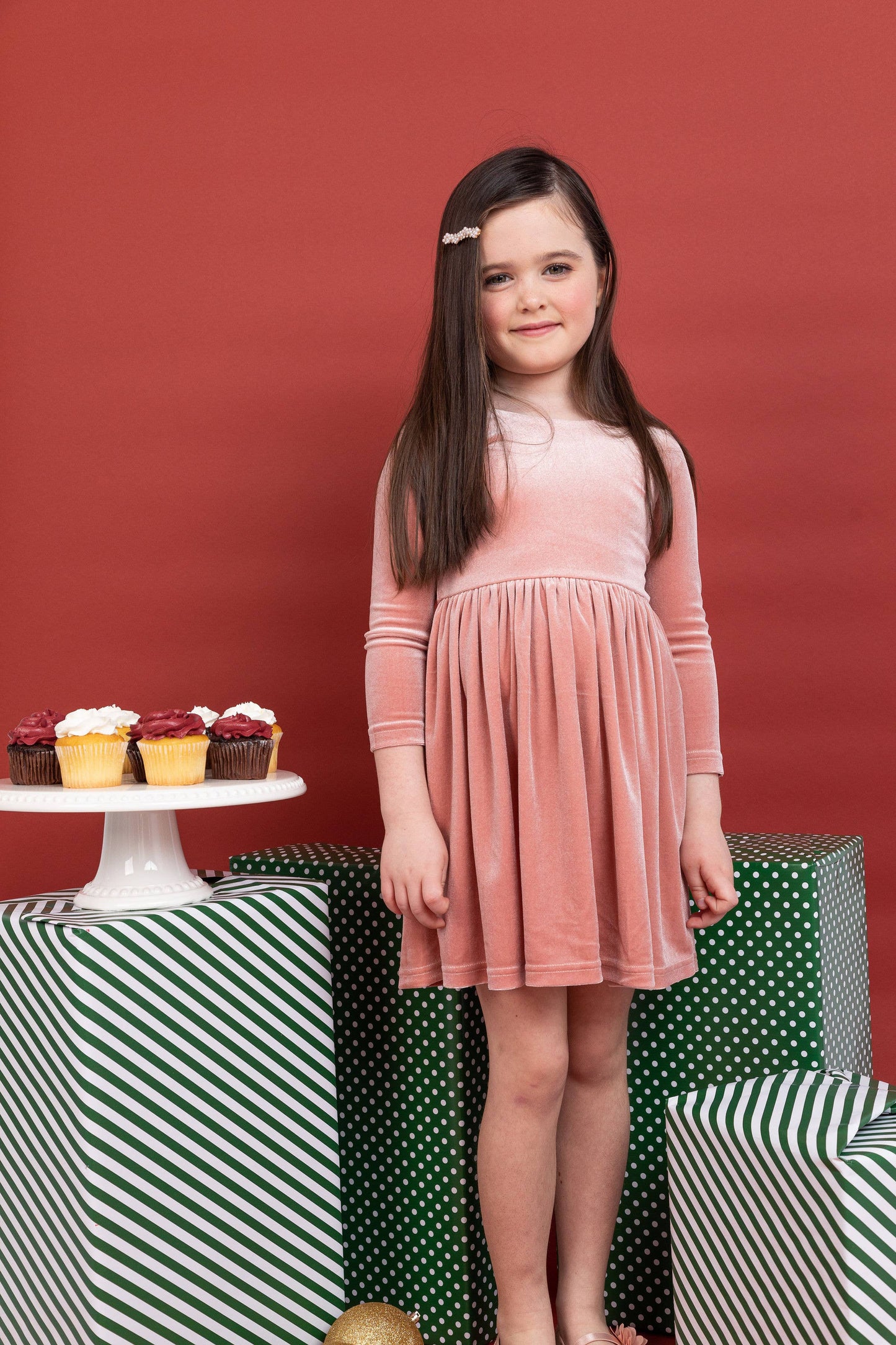 Kids + Baby Velvet Twirl Christmas Dress - Rose: Size- 2T