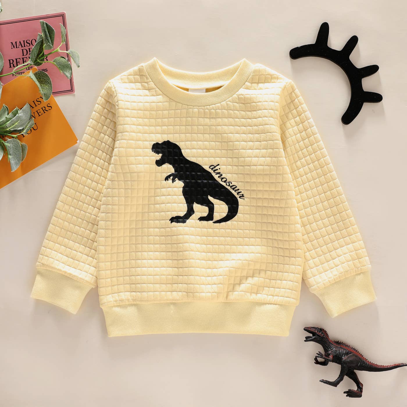 PatPat - Toddler Boy Dinosaur Textured Pullover Sweatshirt