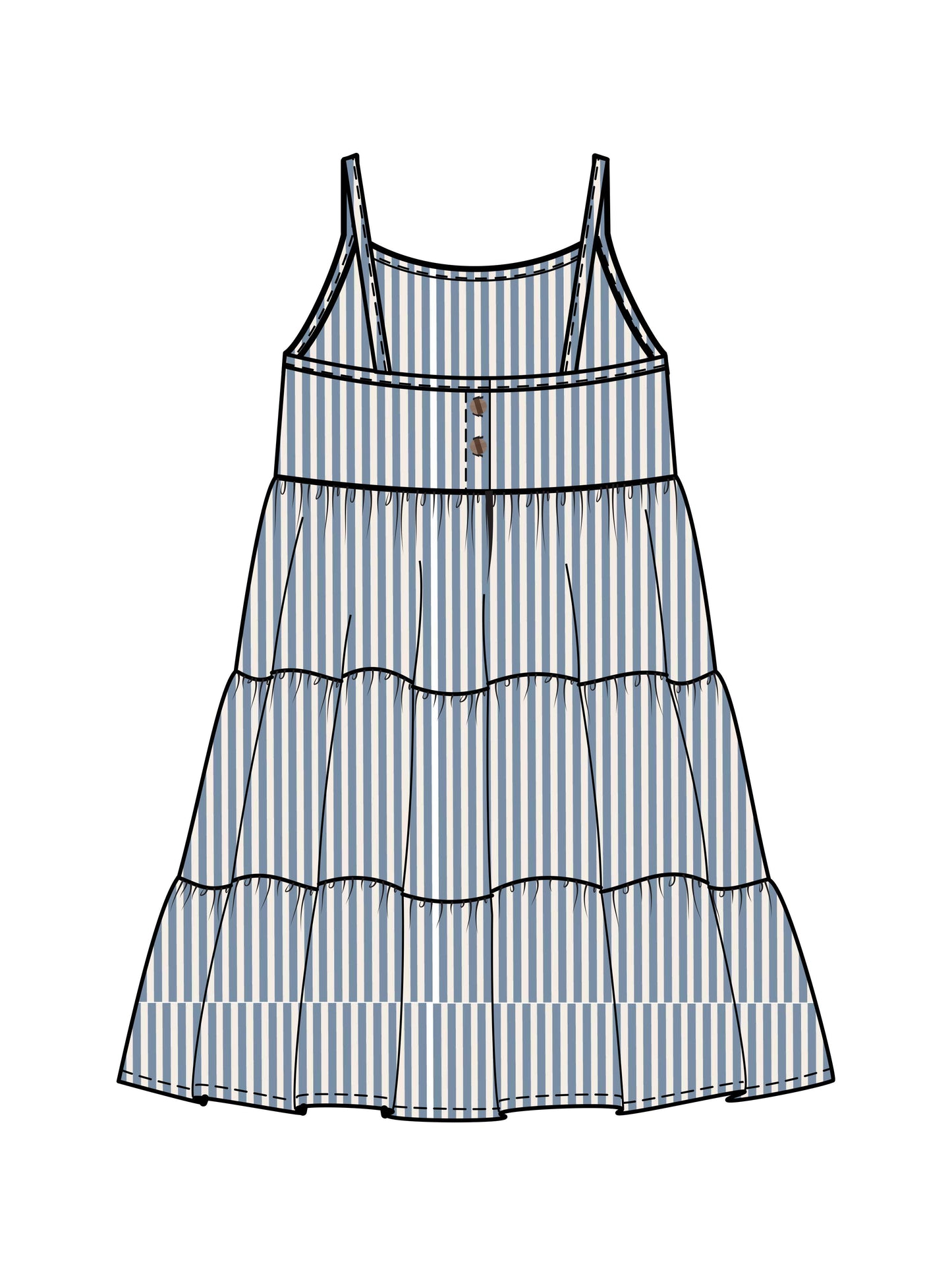 Colored Organics - Organic Cari Seersucker Tiered Dress - Shore Stripe / Mist
