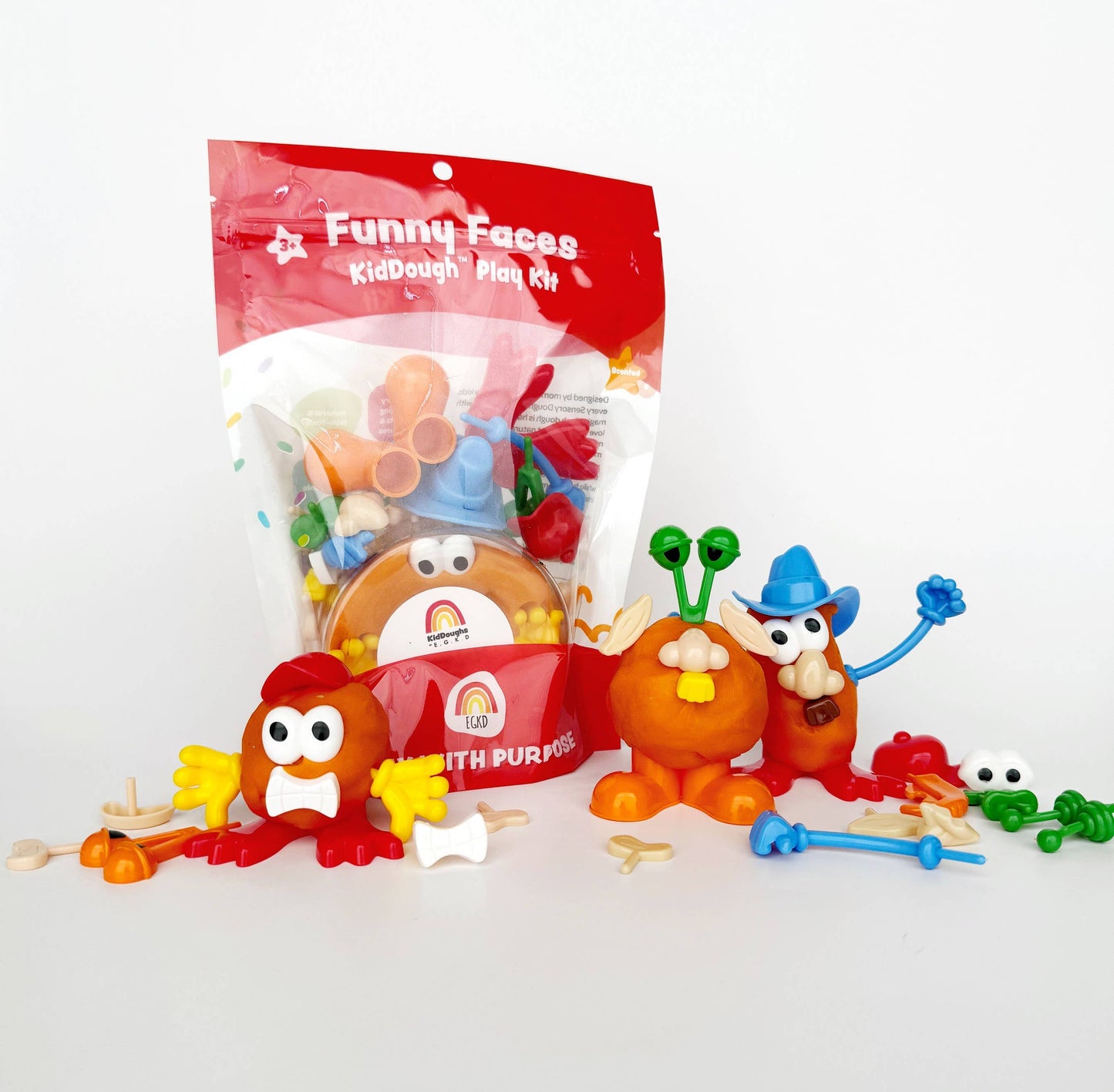 Earth Grown KidDoughs (KidDoughs by EGKD) - Funny Faces (Mango Tango) KidDough Play Kit