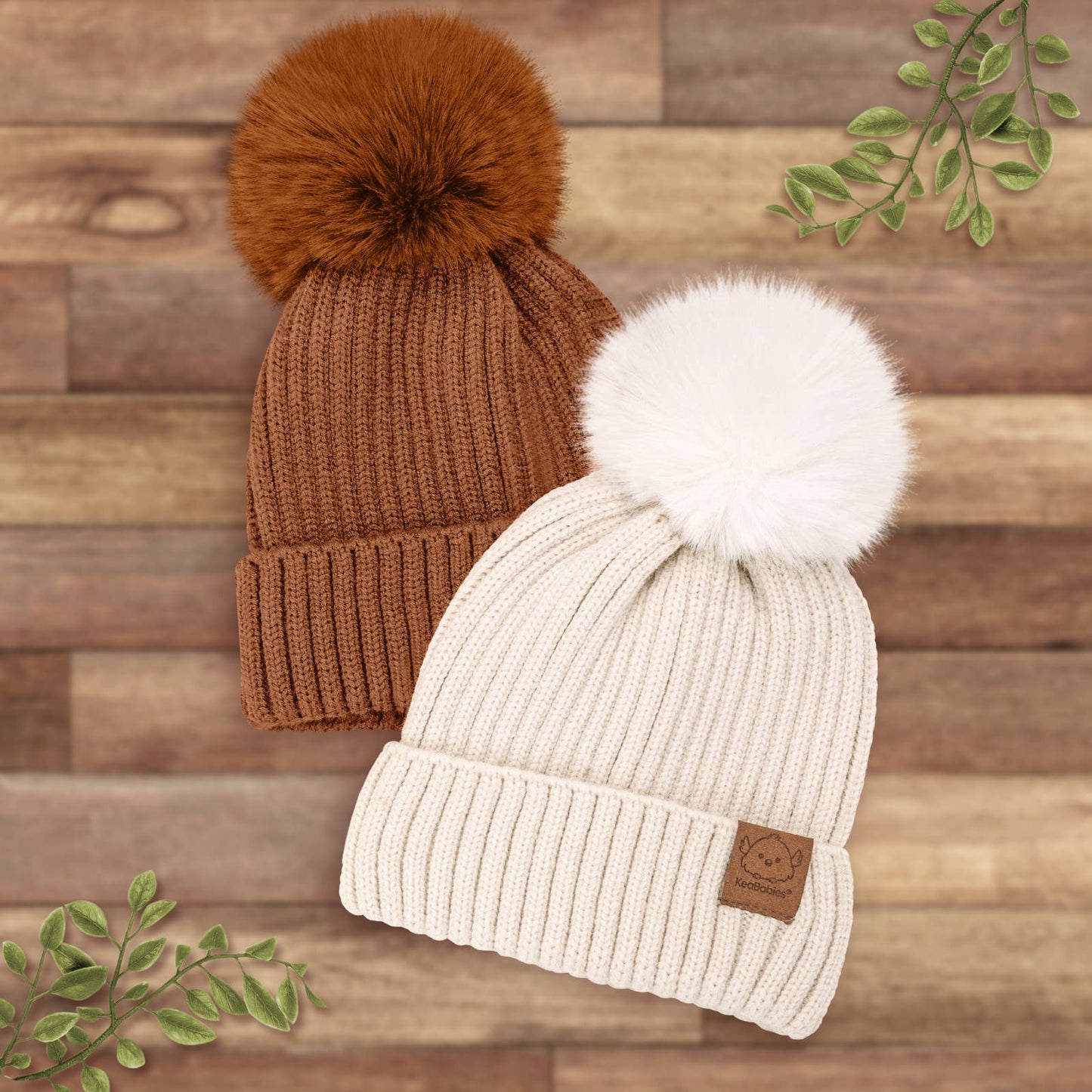 KeaBabies - KeaBabies 2-Pack Pom Knitted Beanie