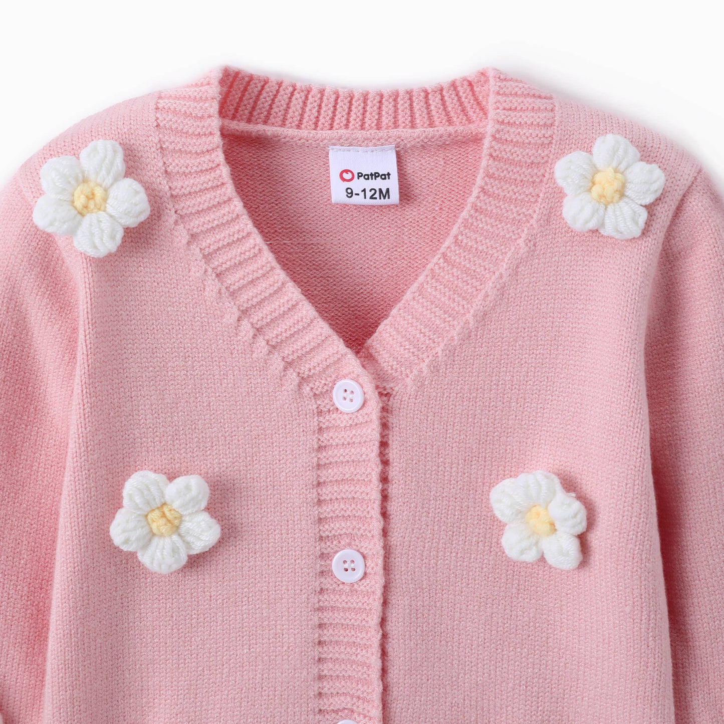 PatPat - Baby Girl Big Flower Decorated Knit Sweater